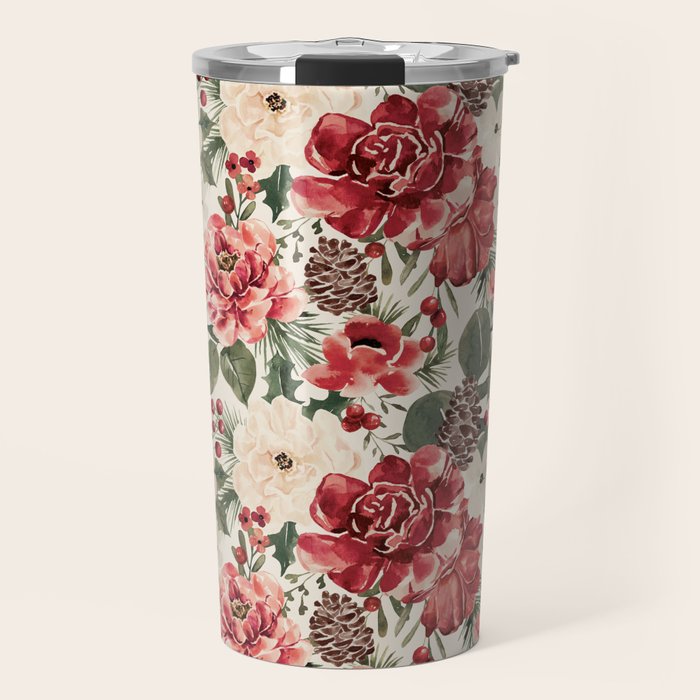 Vintage Christmas Floral Travel Mug Gallery Image 1
