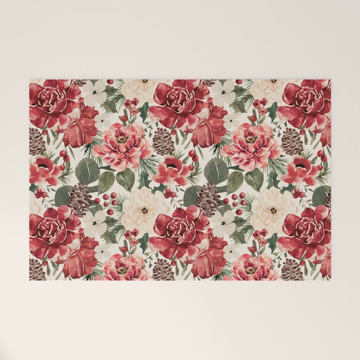 Vintage Christmas Floral Welcome Mat Gallery Image 1