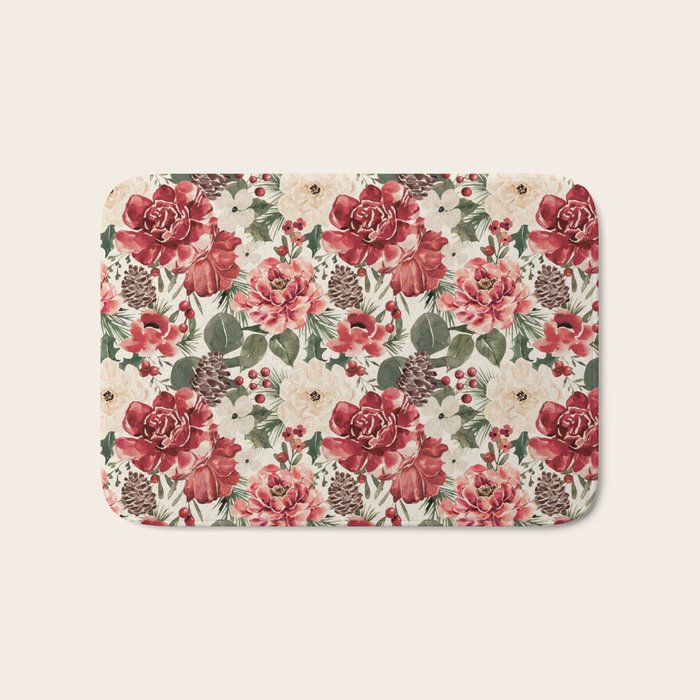 Vintage Christmas Floral Bath Mat Gallery Image 1