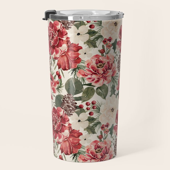 Vintage Christmas Floral Travel Mug Gallery Image 3