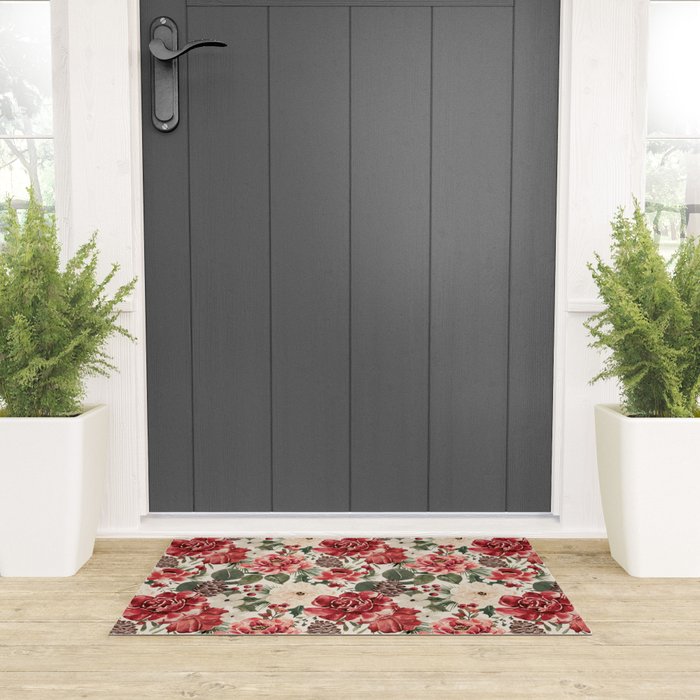 Vintage Christmas Floral Welcome Mat Gallery Image 3