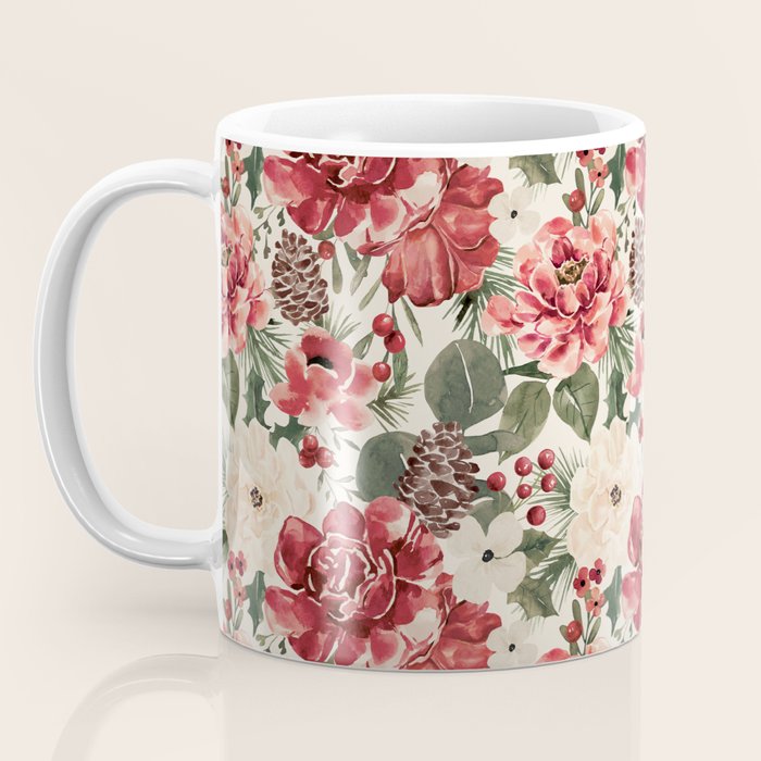 Vintage Christmas Floral Coffee Mug Gallery Image 3