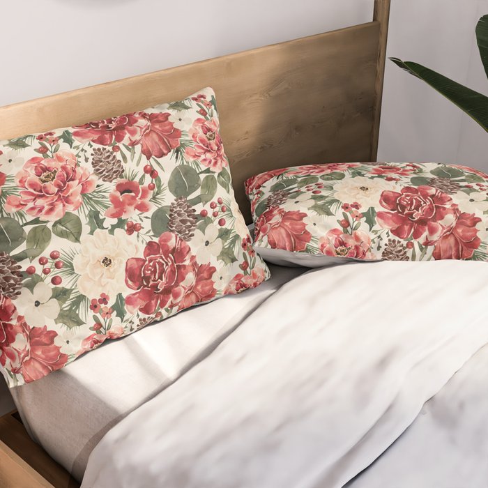 Vintage Christmas Floral Pillow Sham Gallery Image 2