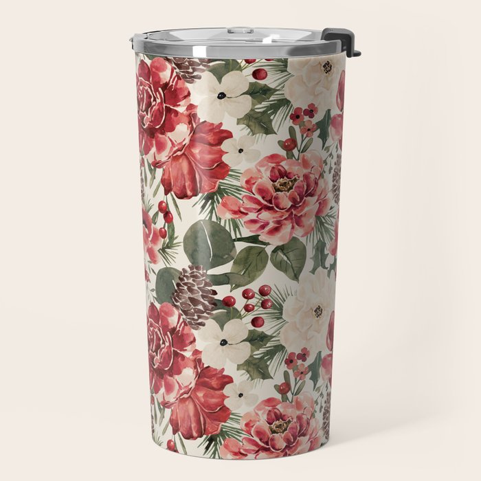Vintage Christmas Floral Travel Mug Gallery Image 2