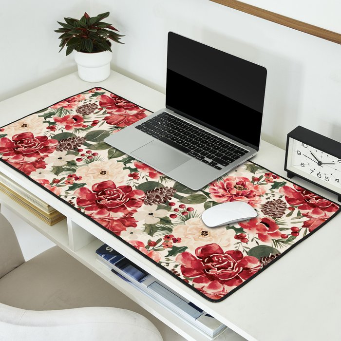 Vintage Christmas Floral Desk Mat Gallery Image 2