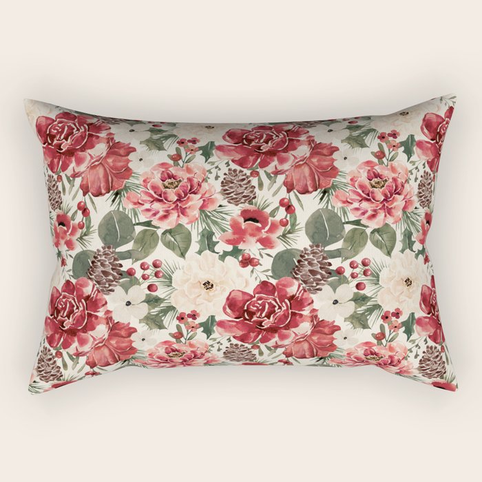 Vintage Christmas Floral Rectangular Pillow Gallery Image 1
