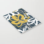 Lotus Garden Painted Floral Pattern in Light Mustard, White, and Gray on Navy Blue Notebook Gallery Image 3