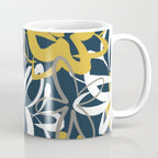 Lotus Garden Painted Floral Pattern in Light Mustard, White, and Gray on Navy Blue Coffee Mug Gallery Image 1