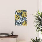 Lotus Garden Painted Floral Pattern in Light Mustard, White, and Gray on Navy Blue Poster Gallery Image 2