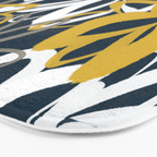 Lotus Garden Painted Floral Pattern in Light Mustard, White, and Gray on Navy Blue Bath Mat Gallery Image 3