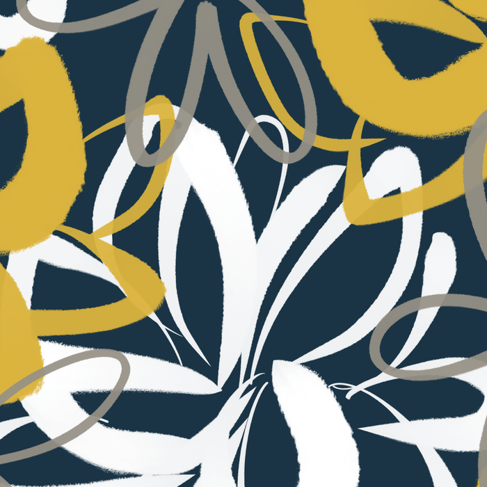 Lotus Garden Painted Floral Pattern in Light Mustard, White, and Gray on Navy Blue Coffee Mug Gallery Image 2