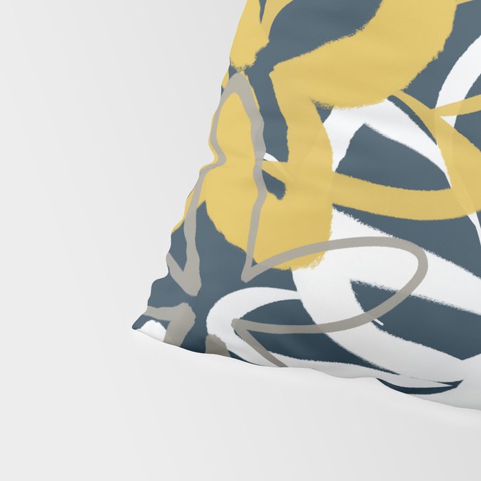 Lotus Garden Painted Floral Pattern in Light Mustard, White, and Gray on Navy Blue Pillow Sham Gallery Image 4