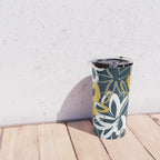 Lotus Garden Painted Floral Pattern in Light Mustard, White, and Gray on Navy Blue Travel Mug Gallery Image 4
