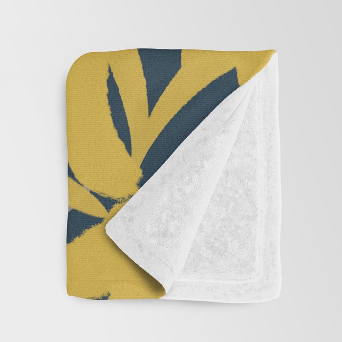 Lotus Garden Painted Floral Pattern in Light Mustard, White, and Gray on Navy Blue Throw Blanket Gallery Image 3