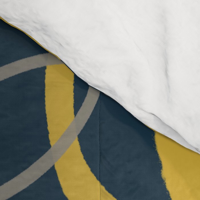 Lotus Garden Painted Floral Pattern in Light Mustard, White, and Gray on Navy Blue Comforter Gallery Image 4