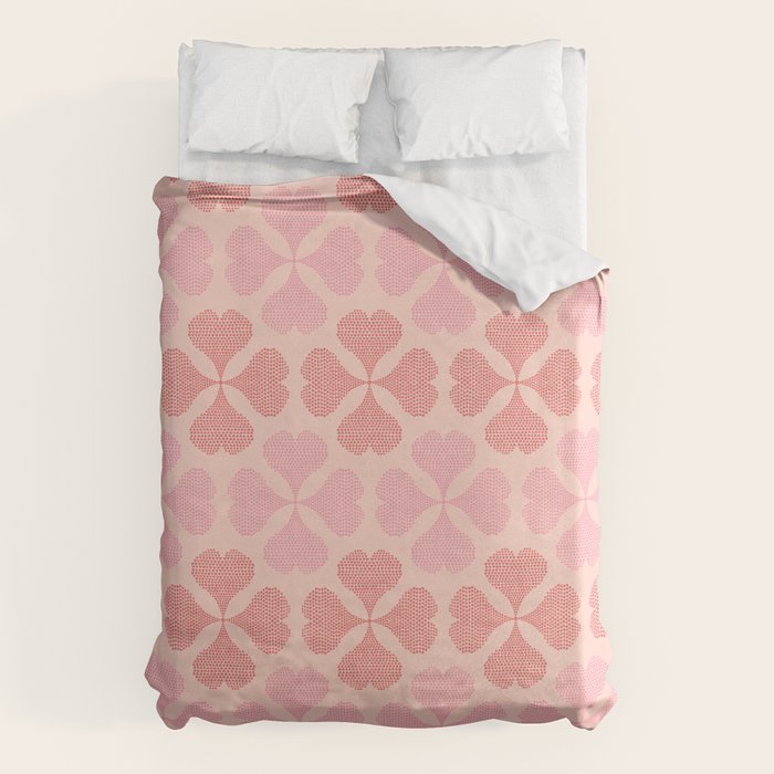 Lucky in love heart clover pattern red and pink Duvet Cover Gallery Image 6
