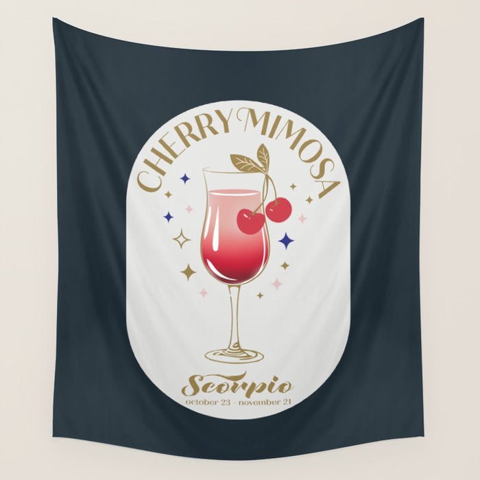 Cherry Mimosa Cocktail Zodiac Sign Wall Tapestry Gallery Image 4