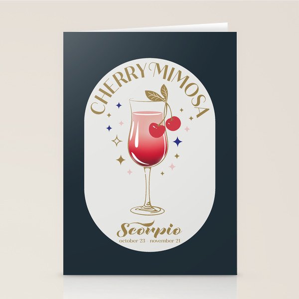 Cherry Mimosa Cocktail Zodiac Sign Stationery Card Gallery Image 2