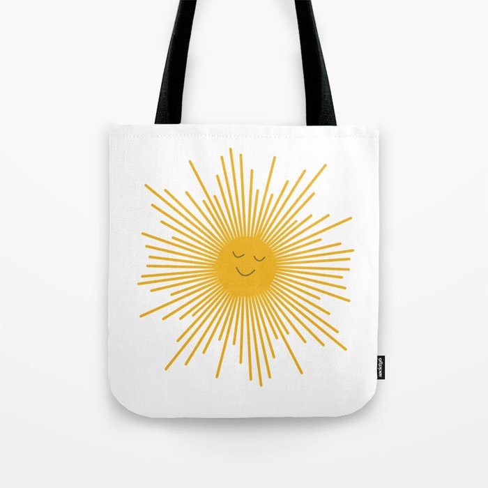 Contented Sun Cute Mustard Yellow Sunburst Tote Bag Gallery Image 1