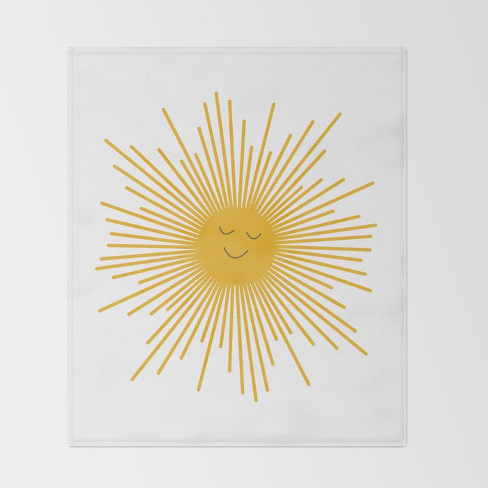Contented Sun Cute Mustard Yellow Sunburst Throw Blanket Gallery Image 2