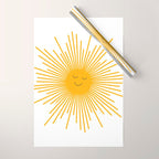 Contented Sun Cute Mustard Yellow Sunburst Wrapping Paper Gallery Image 1