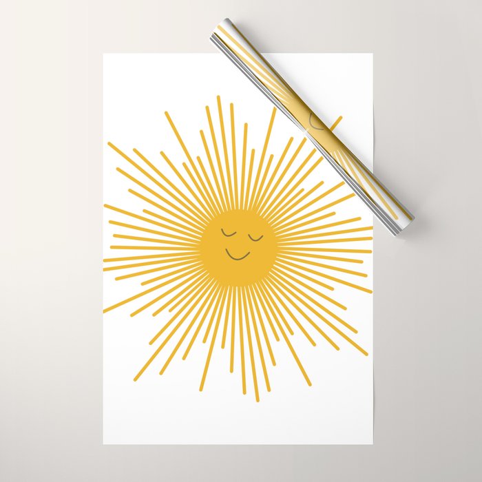 Contented Sun Cute Mustard Yellow Sunburst Wrapping Paper Gallery Image 1