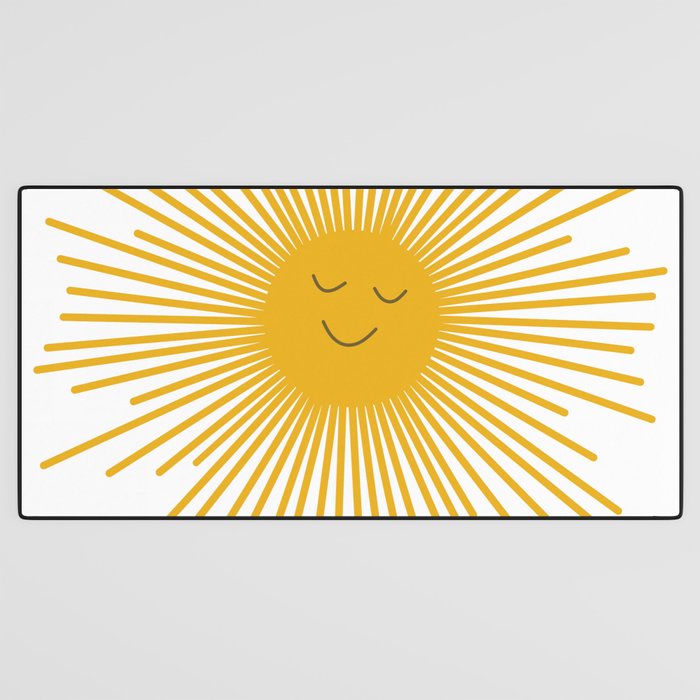 Contented Sun Cute Mustard Yellow Sunburst Desk Mat Gallery Image 3