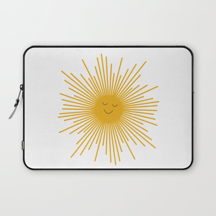 Contented Sun Cute Mustard Yellow Sunburst Laptop Sleeve Gallery Image 1