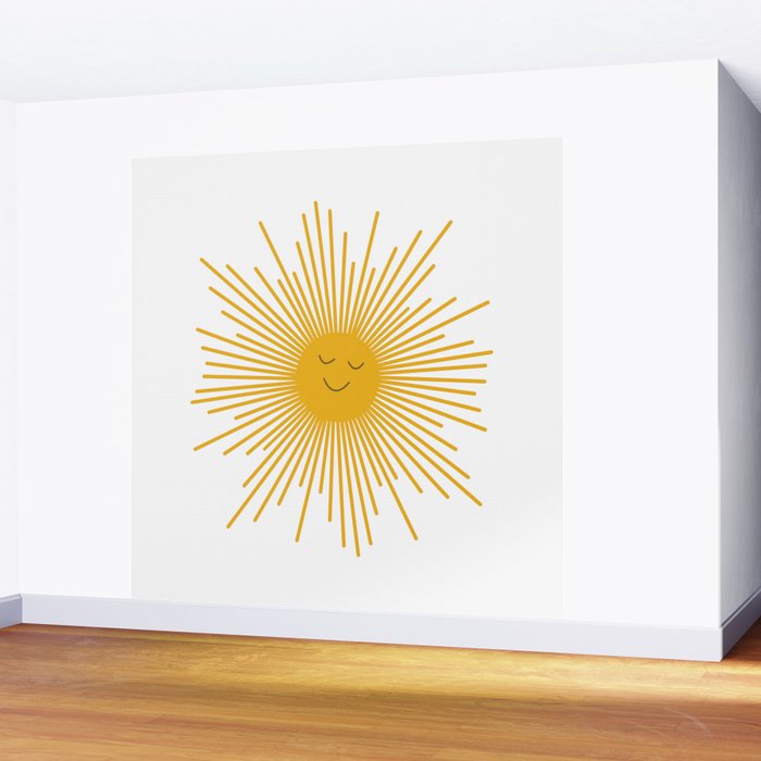 Contented Sun Cute Mustard Yellow Sunburst Wall Mural Gallery Image 2