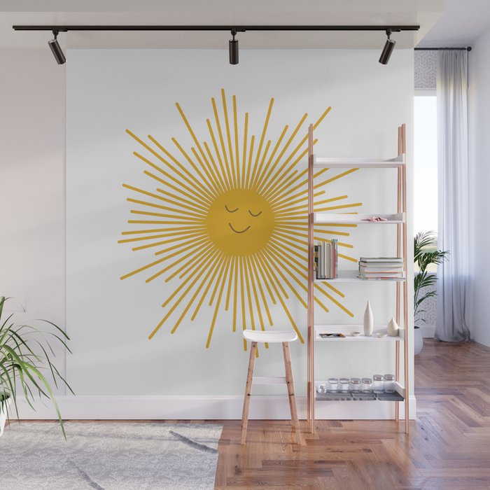 Contented Sun Cute Mustard Yellow Sunburst Wall Mural Gallery Image 1