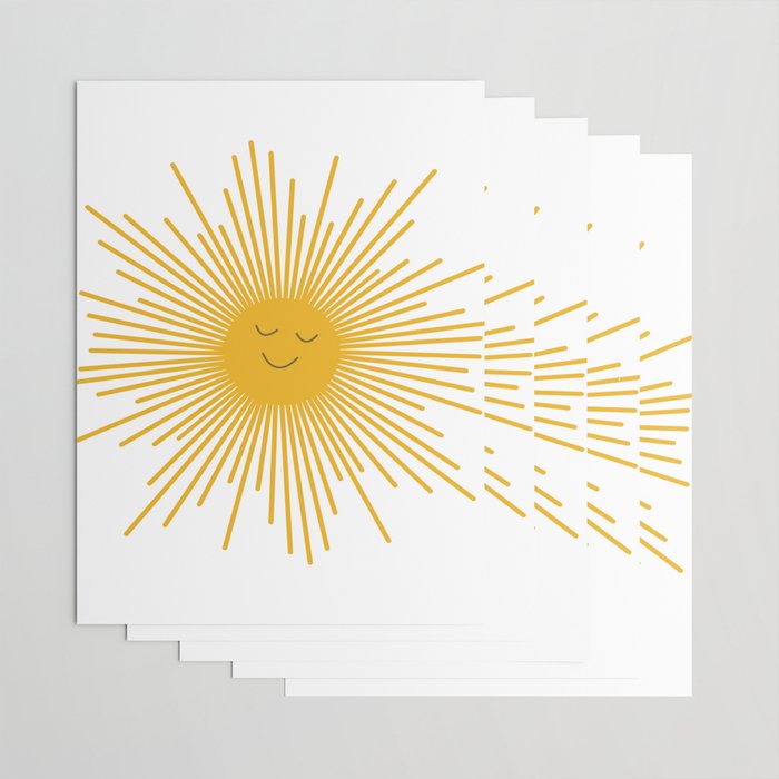 Contented Sun Cute Mustard Yellow Sunburst Wrapping Paper Gallery Image 3
