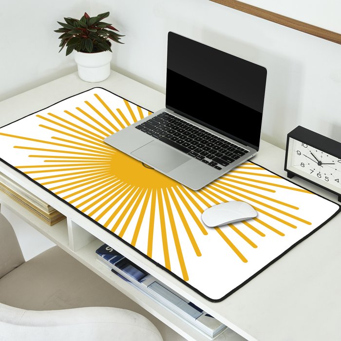 Contented Sun Cute Mustard Yellow Sunburst Desk Mat Gallery Image 2