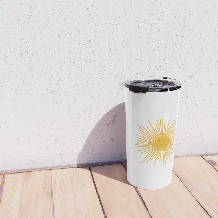 Contented Sun Cute Mustard Yellow Sunburst Travel Mug Gallery Image 4