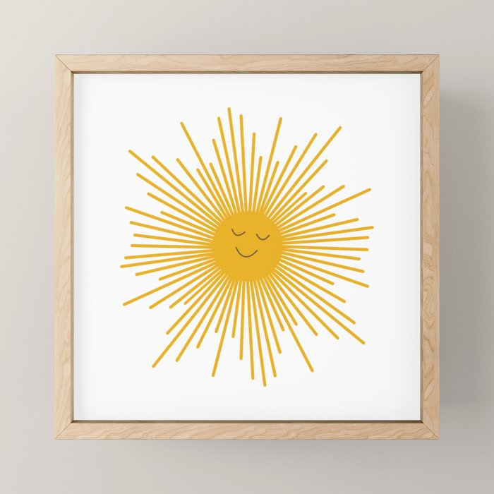 Contented Sun Cute Mustard Yellow Sunburst Mini Art Print Gallery Image 1
