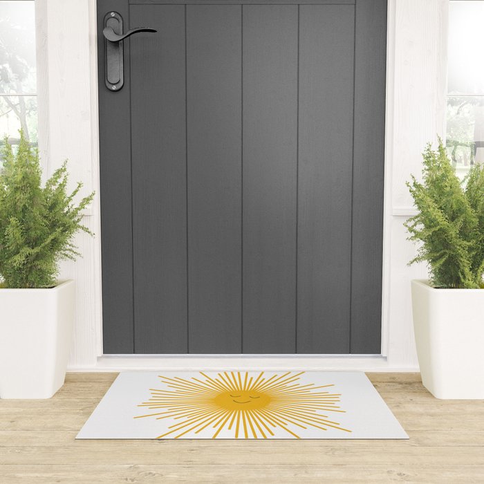 Contented Sun Cute Mustard Yellow Sunburst Welcome Mat Gallery Image 3