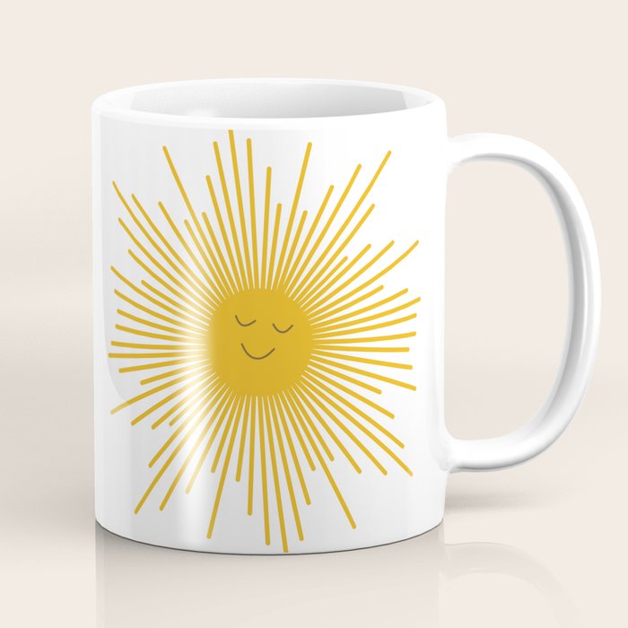 Contented Sun Cute Mustard Yellow Sunburst Coffee Mug Gallery Image 1