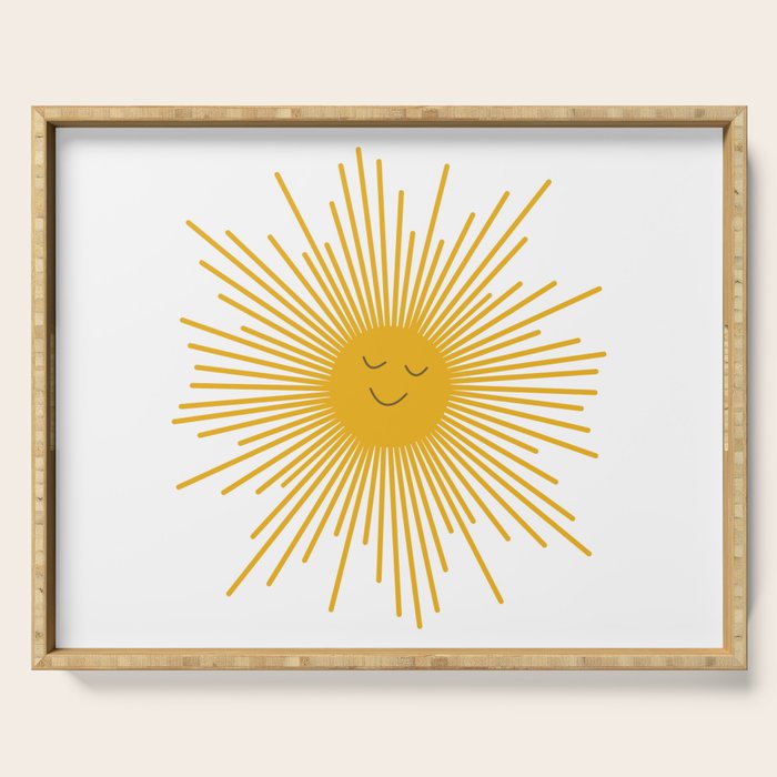Contented Sun Cute Mustard Yellow Sunburst Serving Tray Gallery Image 1