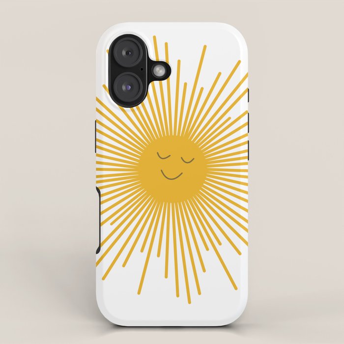 Contented Sun Cute Mustard Yellow Sunburst iPhone Case Gallery Image 1