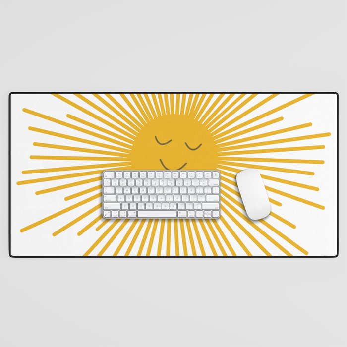 Contented Sun Cute Mustard Yellow Sunburst Desk Mat Gallery Image 1