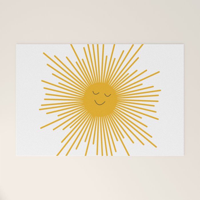Contented Sun Cute Mustard Yellow Sunburst Welcome Mat Gallery Image 1