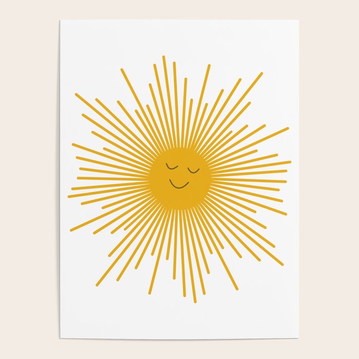 Contented Sun Cute Mustard Yellow Sunburst Poster Gallery Image 4