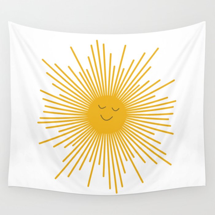 Contented Sun Cute Mustard Yellow Sunburst Wall Tapestry Gallery Image 4