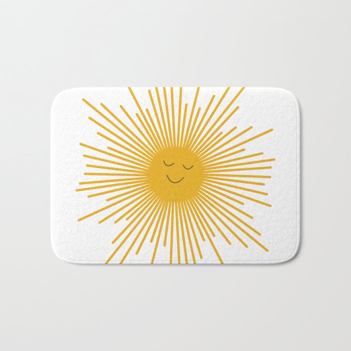 Contented Sun Cute Mustard Yellow Sunburst Bath Mat Gallery Image 1