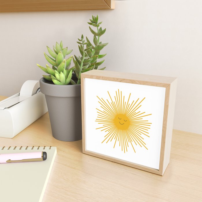 Contented Sun Cute Mustard Yellow Sunburst Mini Art Print Gallery Image 2