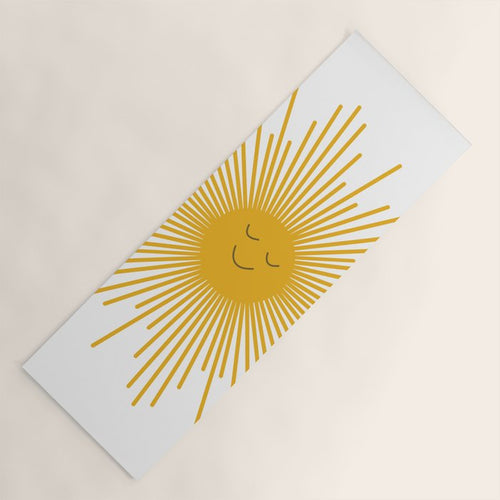 Contented Sun Cute Mustard Yellow Sunburst Yoga Mat Gallery Image 1