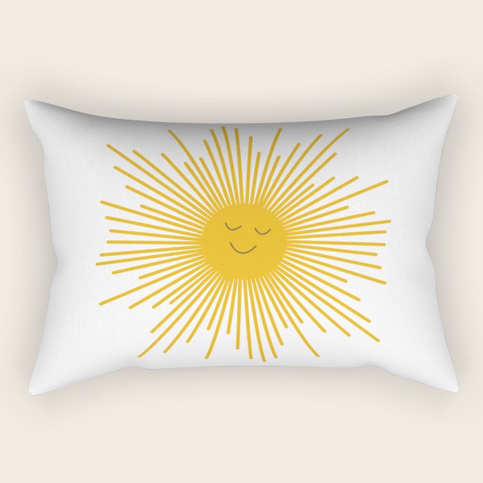 Contented Sun Cute Mustard Yellow Sunburst Rectangular Pillow Gallery Image 1