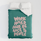 Work Hard and Be Nice to People in Green and Peach Pink Duvet Cover Gallery Image 6