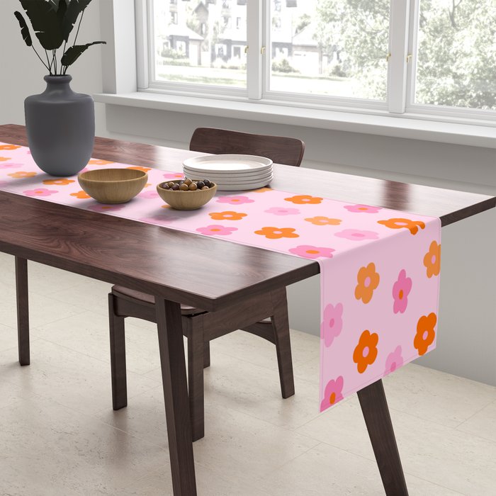 Pink and Orange Groovy Flowers Pattern Table Runner Gallery Image 2