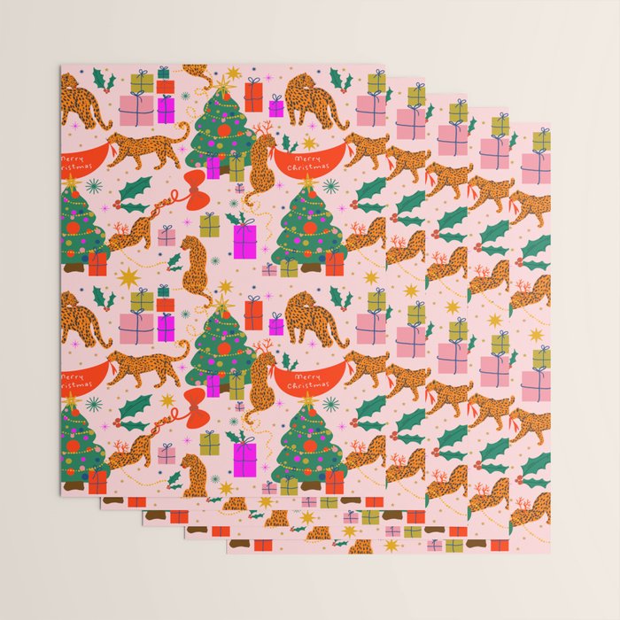 Modern abstract festive leopards in Christmas party Wrapping Paper Gallery Image 3