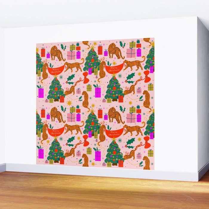 Modern abstract festive leopards in Christmas party Wall Mural Gallery Image 2